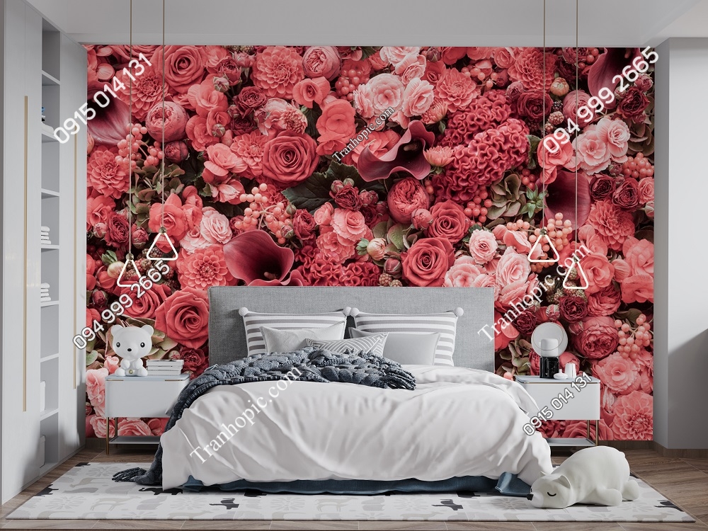 Tranh dán tường hoa hồng nhẹ nhàng dán phòng ngủ 342591827