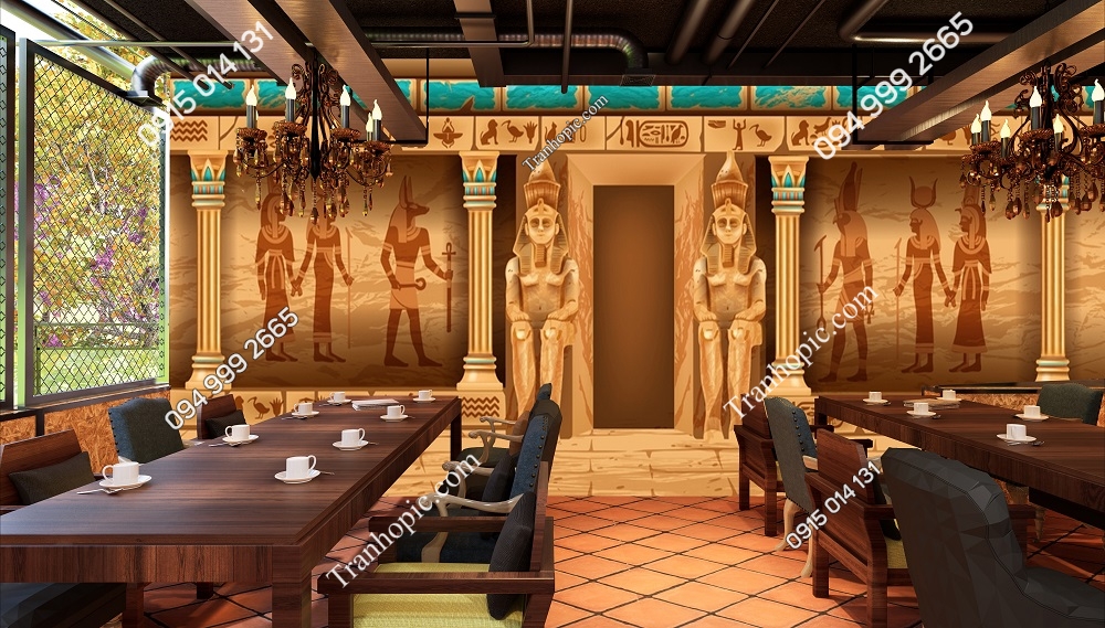 Tranh dán tường Ai Cập cổ đại dán quán ăn