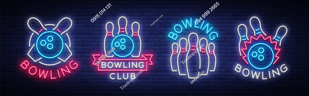 Tranh dán tường khổ dài câu lạc bộ bowling đèn neon 796301505