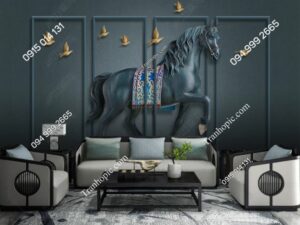 Tranh dán tường ngựa giả khung phào màu tối 18517860