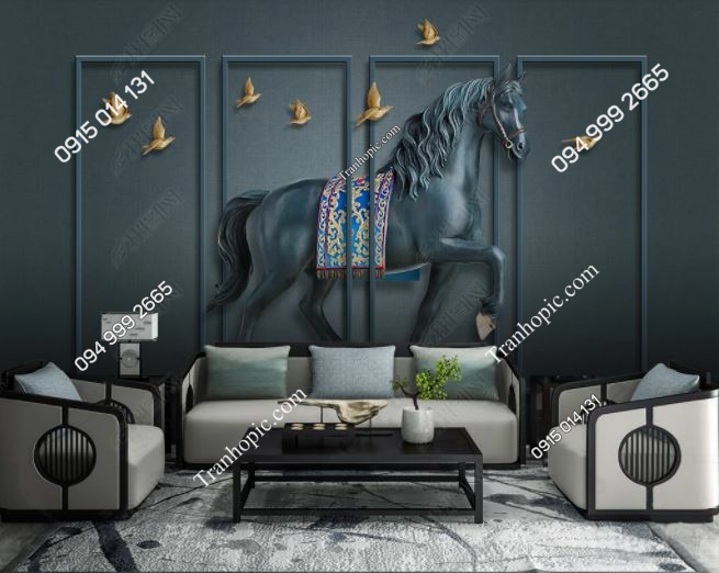 Tranh dán tường ngựa giả khung phào màu tối 18517860