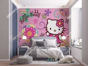 Tranh Hello Kitty dán tường phòng trẻ em 56392