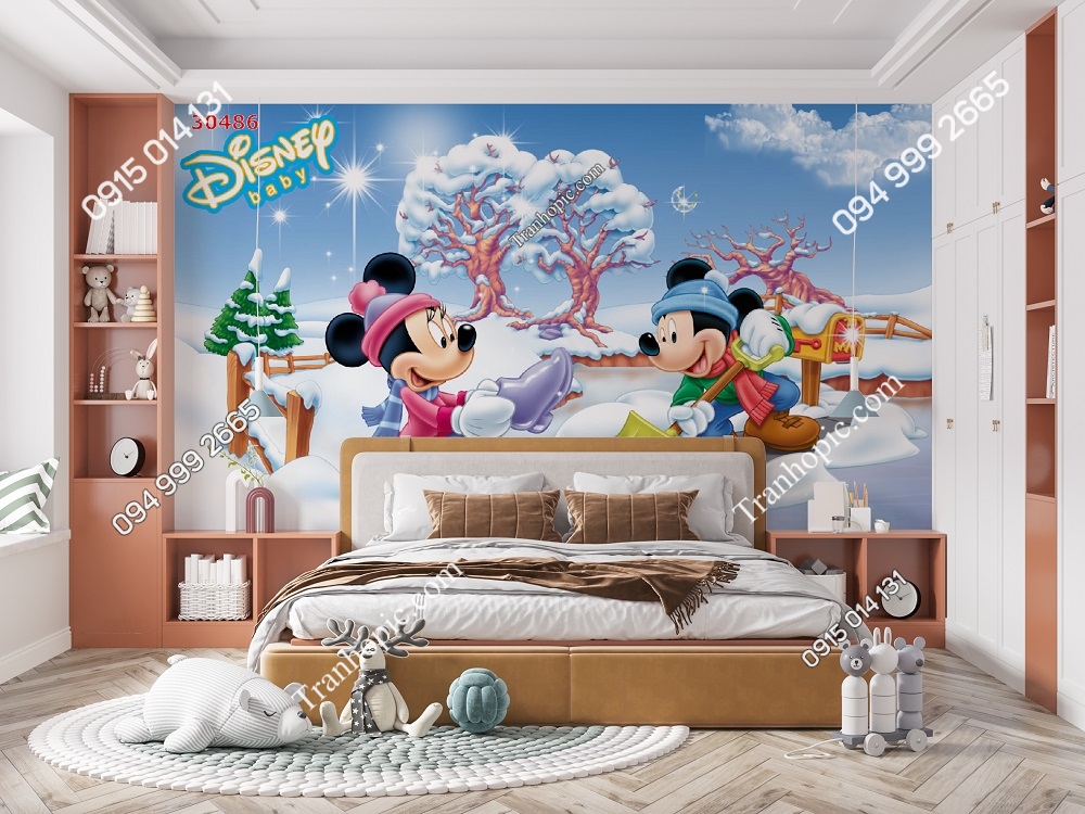 Tranh dán tường Chuột Mickey chơi dưới tuyết 30486
