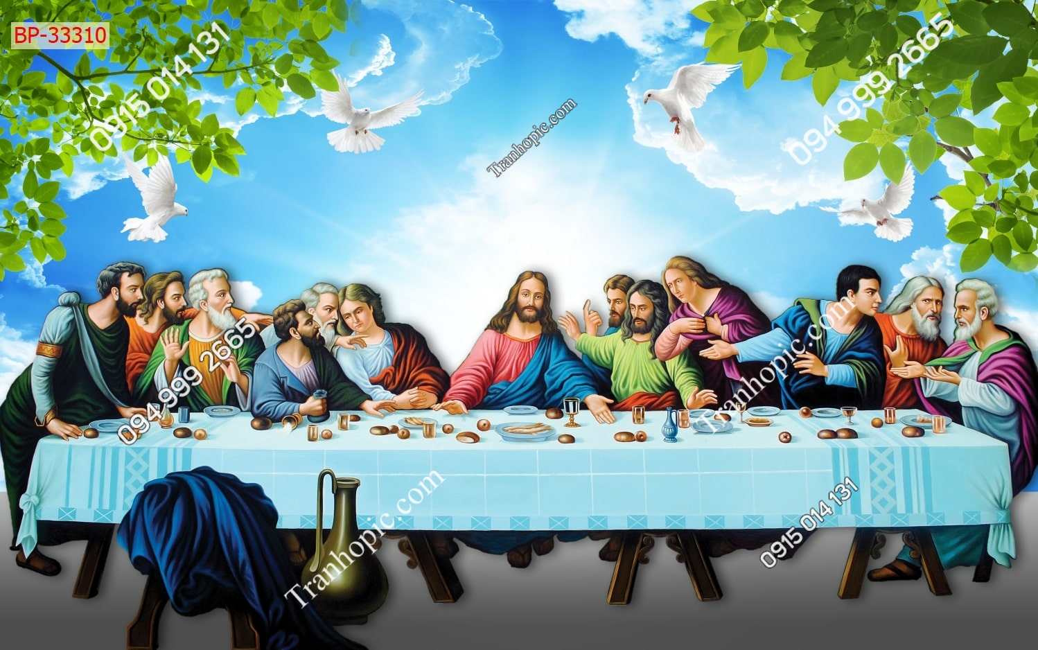 Tranh dán tường bữa tiệc của Chúa Giê Su nền trời mây 33310