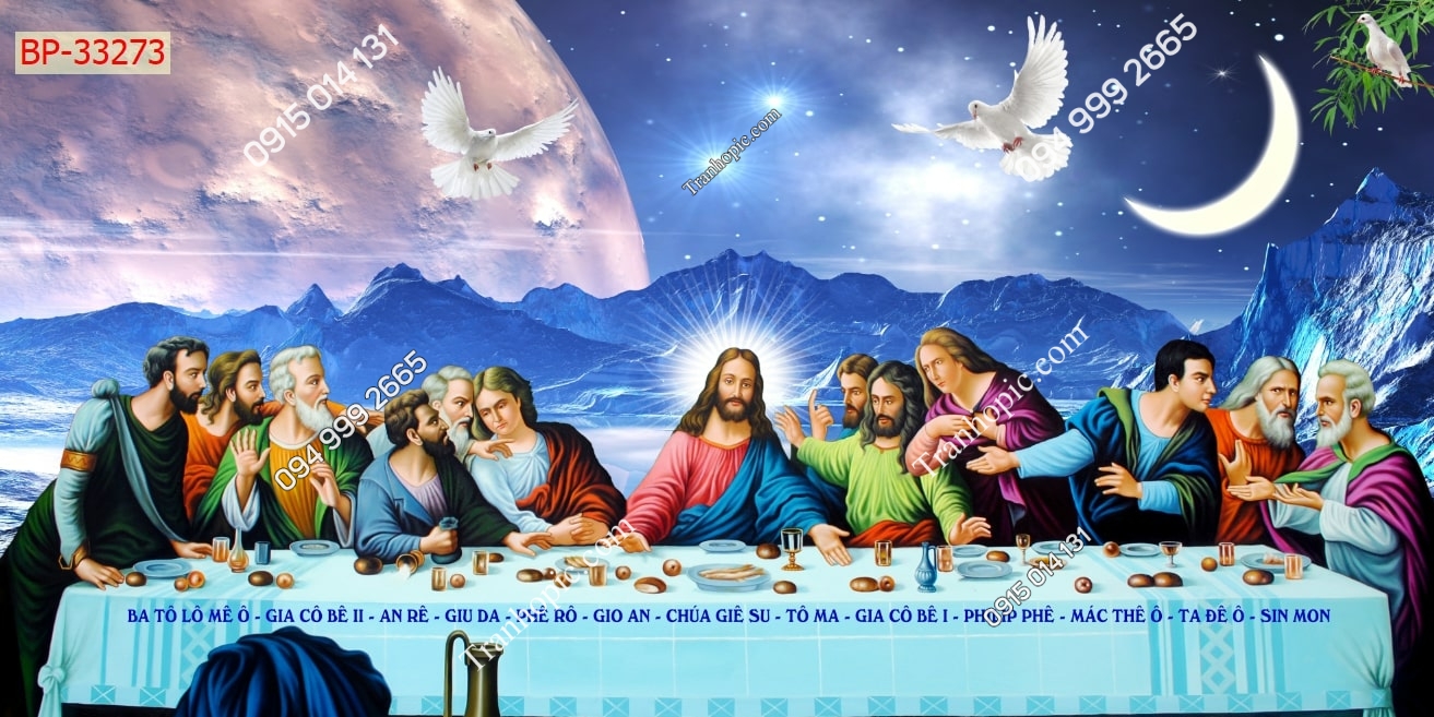 Tranh dán tường bữa tiệc của Chúa Giê Su nền trời sao 33273