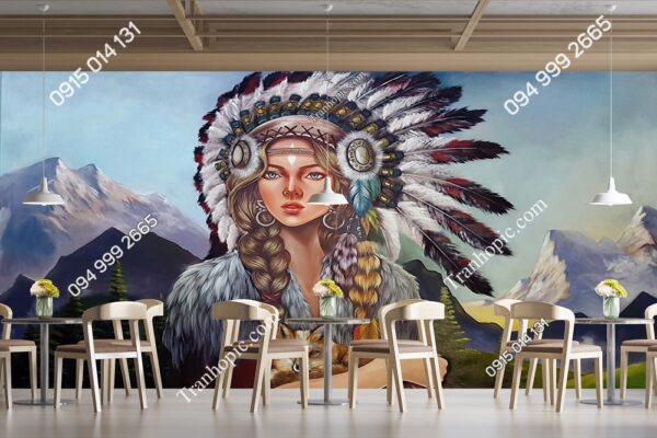 Tranh dán tường cô gái thổ dân kiểu vẽ 3D 57212