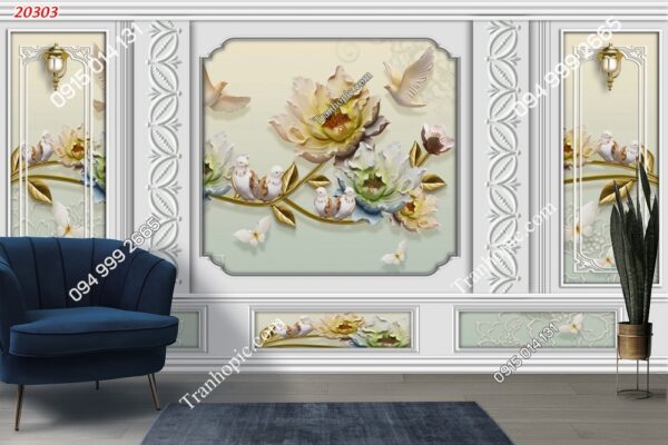 Tranh dán tường giả ô phào chỉ và hoa 3D 20303