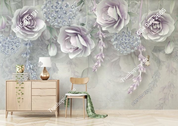 Tranh dán tường hoa 3D nhẹ nhàng cho phòng khách 19199764