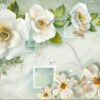Tranh dán tường hoa trắng giả ngọc 3D sắc nét BP33652