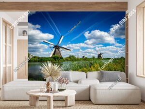 Tranh cối xay gió ở Kinderdijk Hà Lan dán phòng khách 1684538077