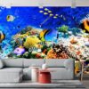 Tranh đại dương cá san hô màu sắc dán tường phòng khách 3D112