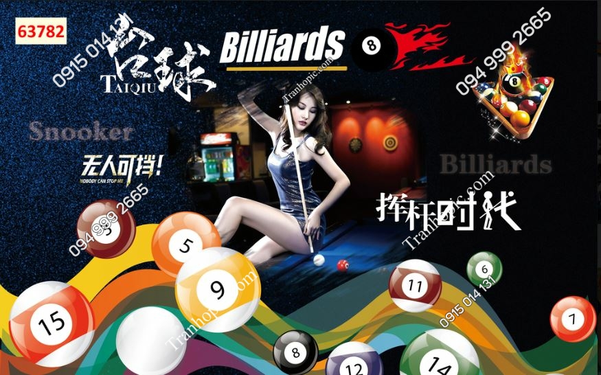 Tranh dán tường câu lạc bộ Billiards đẹp cô gái