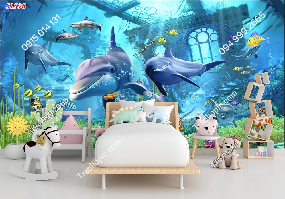 Tranh dán tường đại dương cá heo cho phòng trẻ em 51598