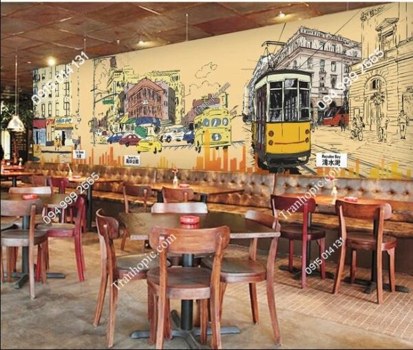 Tranh dán tường đường phố kiểu vẽ cho quán cafe OP_13711953