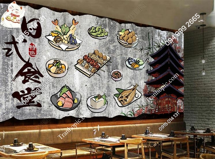 Tranh 3D dán tường nền xi măng quán ăn Nhật Bản 18691964