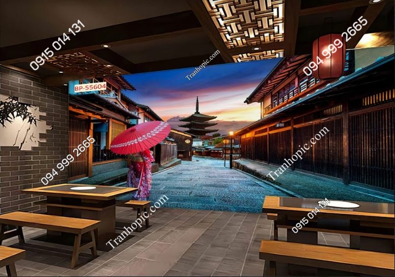 Tranh 3D dán tường phong cách Nhật Bản dán nhà hàng 604