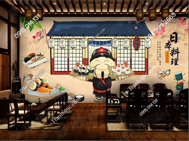 Tranh 3D dán tường quán ăn nhà hàng Nhật Bản 18680099