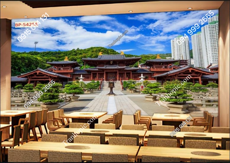 Tranh 3D phong cảnh dán tường nhà hàng Nhật Bản 258