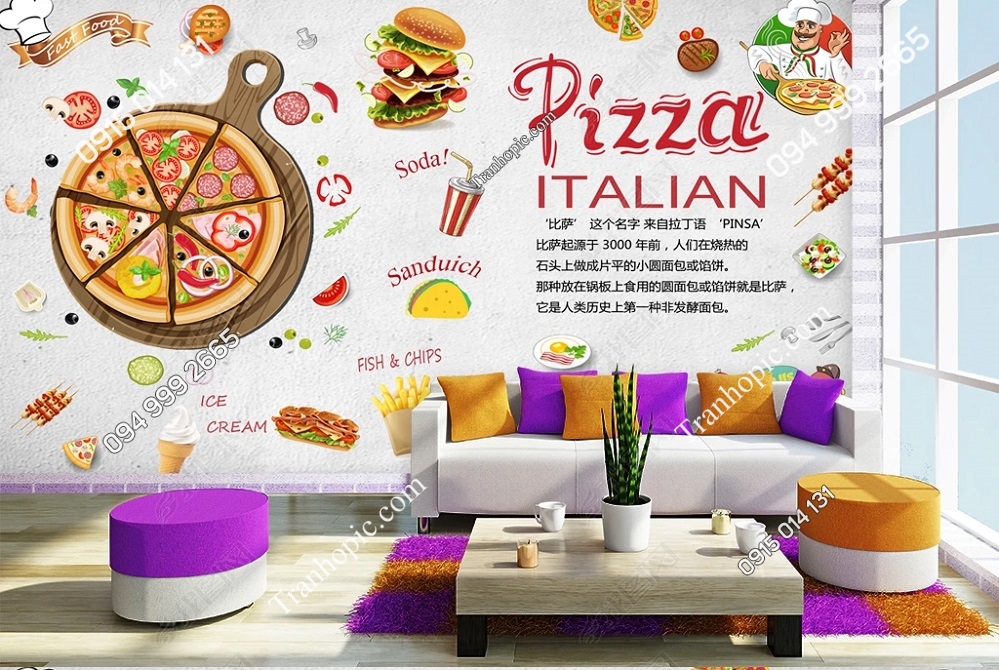 Tranh Pizza italian dán tường nền trắng OP_16685236