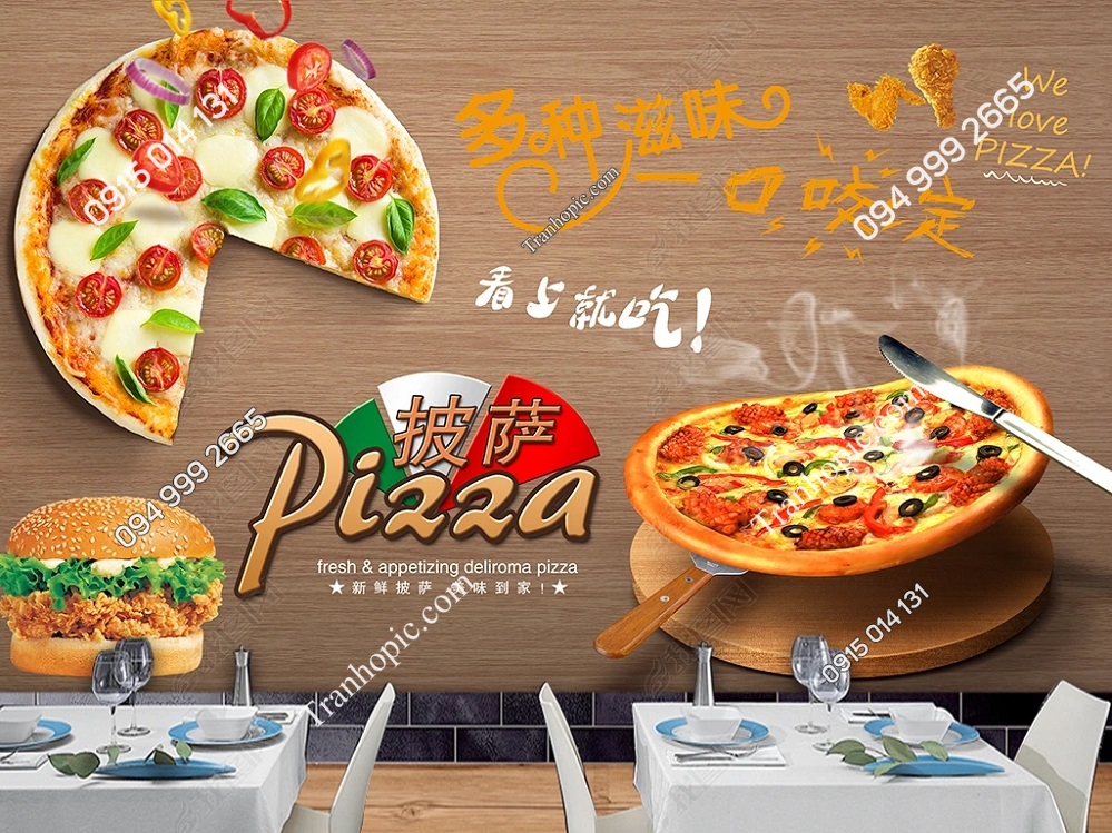 Tranh We love pizza đẹp cho quán ăn nhà hàng OP_17604490