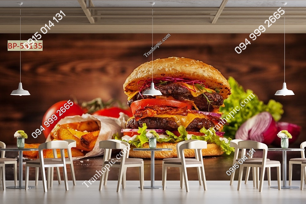 Tranh bánh Hamburger dán tường 3D 53135