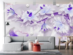 Tranh cành hoa tím 3D dán tường phòng khách 30099