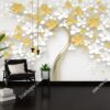 Tranh cây hoa vàng trắng dán tường nền trắng 5D51509