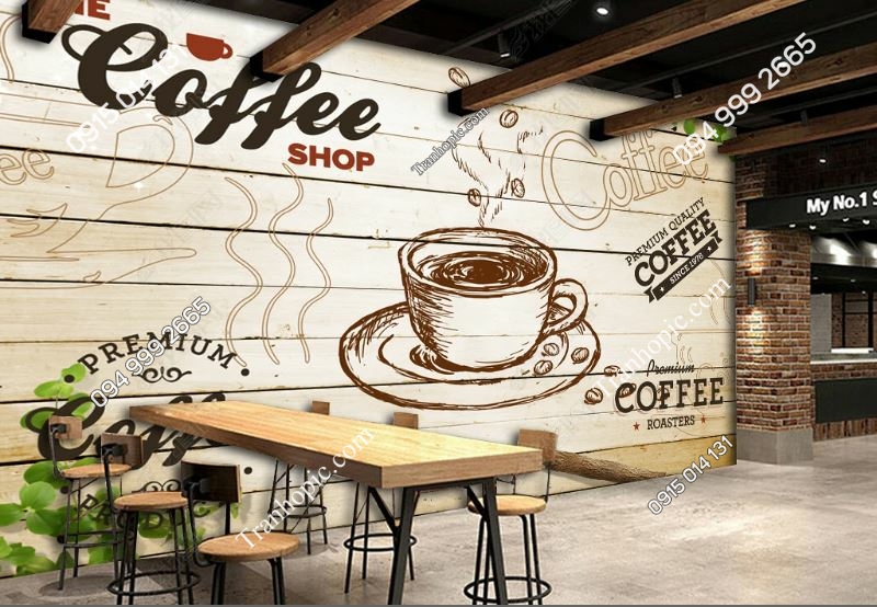 Tranh dán tường 3D cho quán cafe đẹp độc đáo 15238904