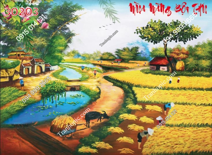Tranh dán tường 3D đồng quê Việt Nam dán phòng khách 30203