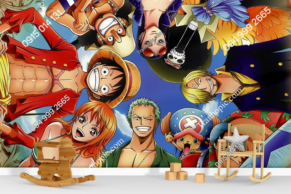 Tranh dán tường 3D hoạt hình One Piece cho phòng bé 606284