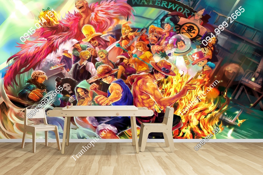 Tranh dán tường 3D hoạt hình One Piece cho phòng bé 60625