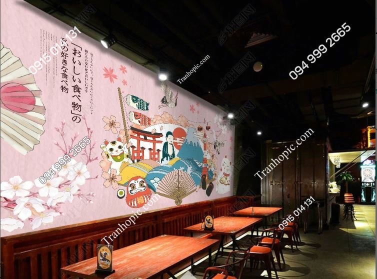 Tranh dán tường 3D nhà hàng Nhật Bản đẹp 18820554