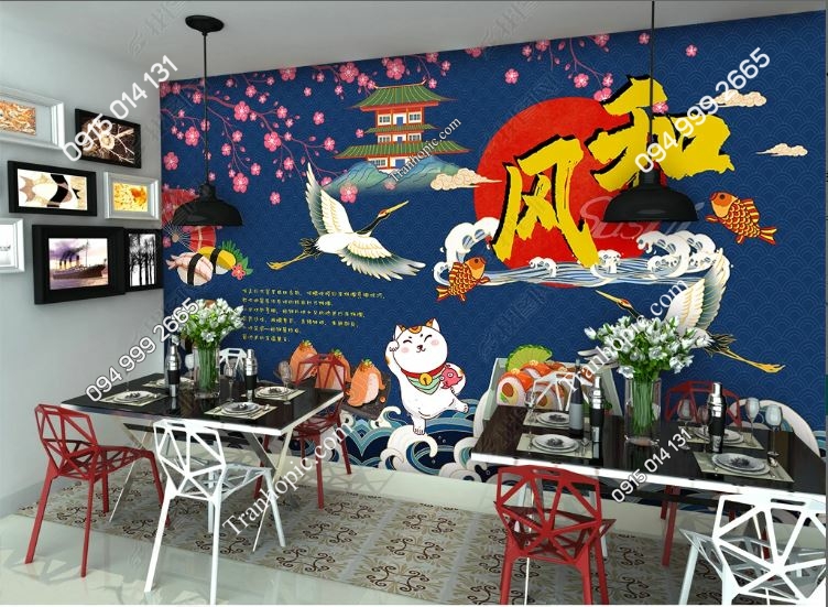 Tranh dán tường 3D phong cách quán Shushi Nhật Bản 23798330