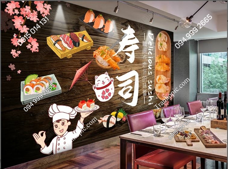 Tranh dán tường 3D phong cách quán ăn Nhật Bản 24169618