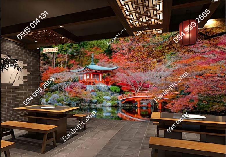 Tranh dán tường 3D phong cảnh Nhật Bản dán nhà hàng 427