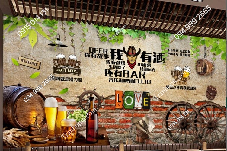 Tranh dán tường 3D quán bia rượu cực đẹp 18611340