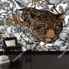 Tranh dán tường báo đốm Leopard và hoa mẫu đơn 1233913273