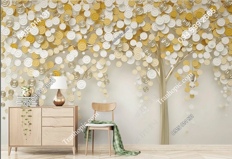 Tranh dán tường cây hoa 3D phù điêu dán phòng khách_19105372