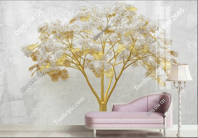 Tranh dán tường cây hoa 3D phù điêu_20198291