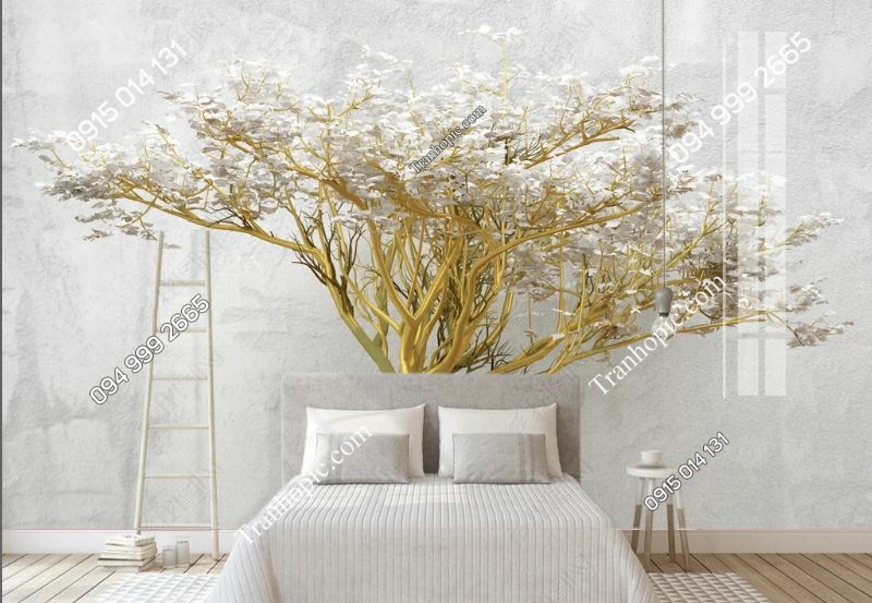 Tranh dán tường cây hoa phù điêu 3D dán phòng ngủ_20303466