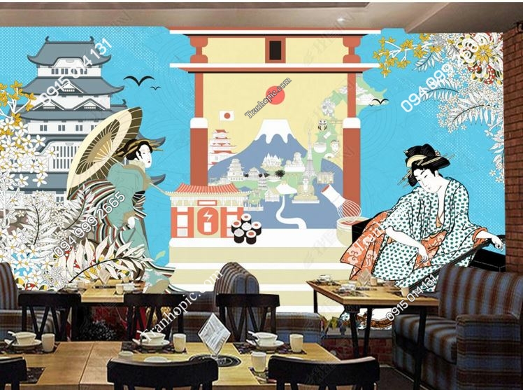 Tranh dán tường geisha phong cách Nhật Bản_18815389