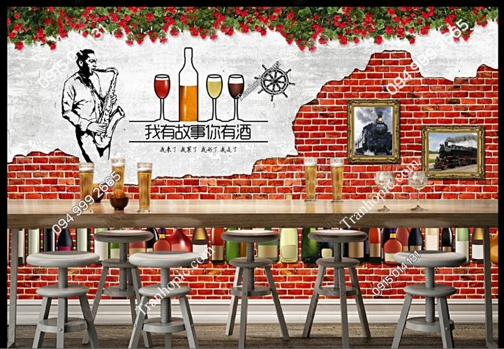 Tranh dán tường giả gạch đỏ cho quán bia rượu 16470779