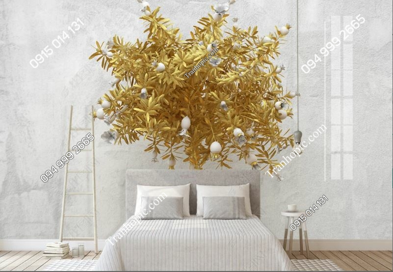 Tranh dán tường hoa 3D phù điêu màu vàng dán phòng ngủ_23054345