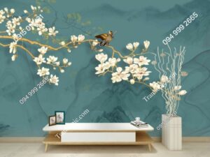 Tranh dán tường hoa mộc lan và chim OP_27892399
