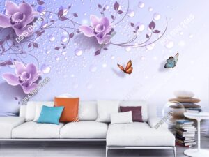 Tranh dán tường hoa và bướm tím OP_16462167