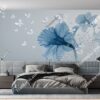 Tranh dán tường hoa xanh bướm trắng nhẹ nhàng 3D45399