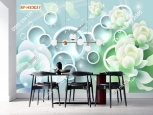 Tranh dán tường hoa xanh dán phòng ăn 3D037