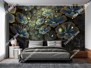 Tranh dán tường hoa xanh ngọc 3D 51302