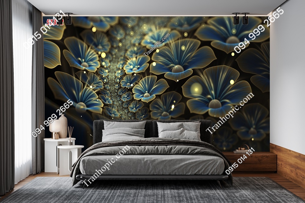Tranh dán tường hoa xanh ngọc 3D 51302