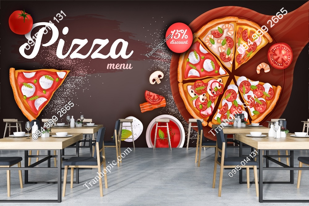 Tranh dán tường menu pizza nền nâu 1752589967